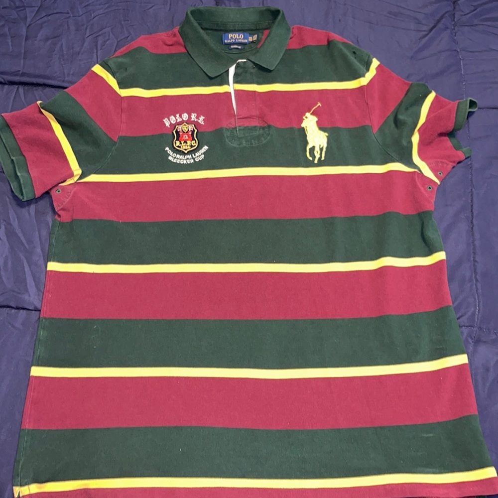 Burgundy/Yellow/Green polo shirt